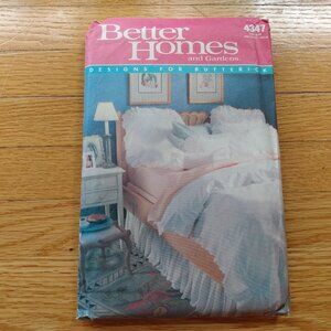 Vintage Bedroom Sewing Pattern Ruffle Duvet Cover, Curtain, Pillow Case Neckroll